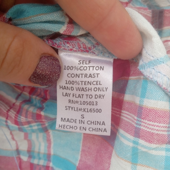 Savanna Jane Pink Blue Button Down Shirt Plaid Embroidered Back Small Western - Picture 5 of 7